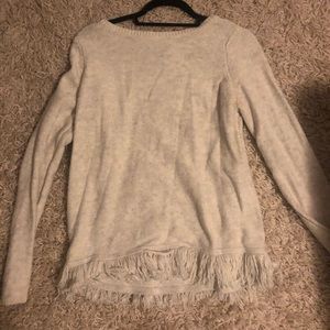 White fringe Loft Sweater